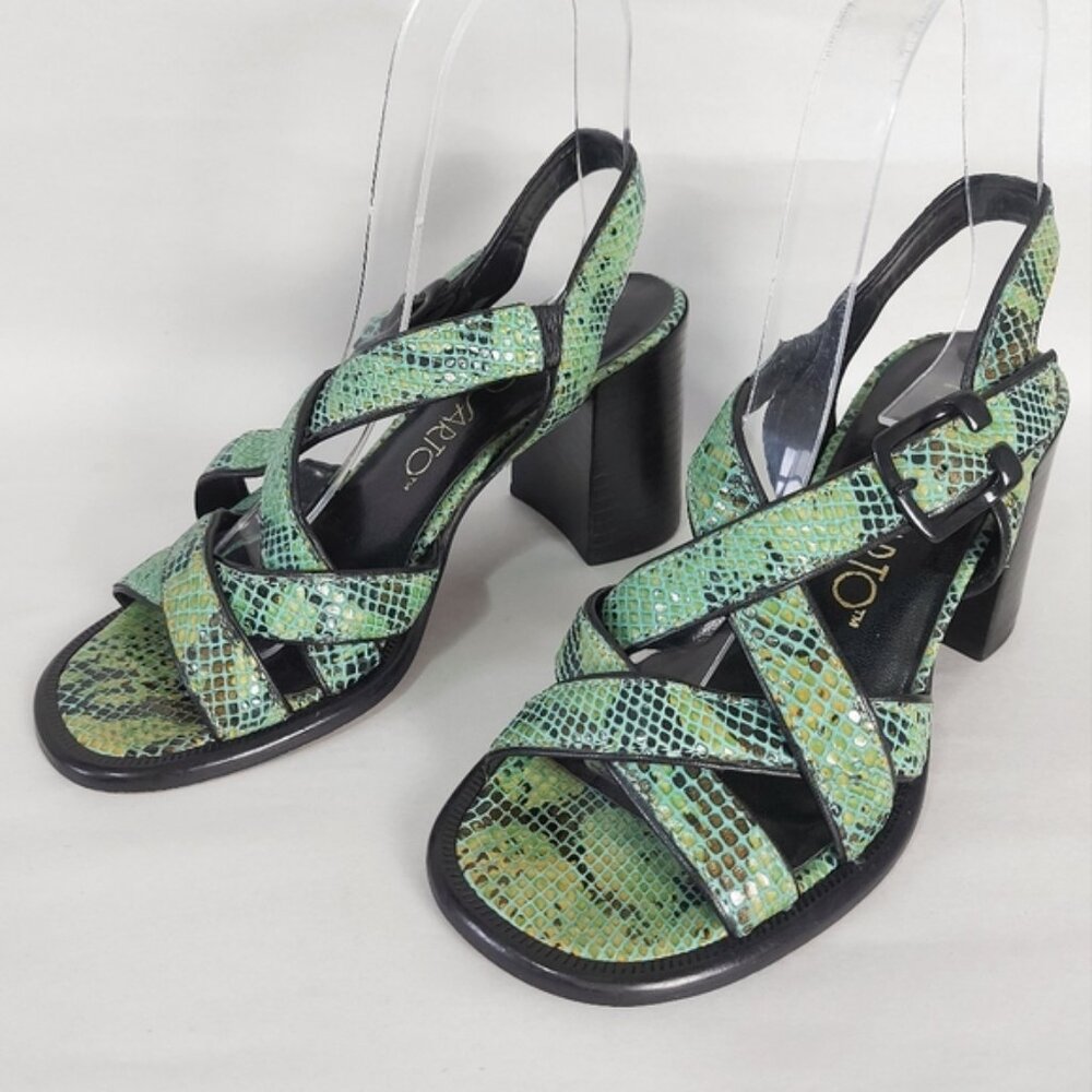 Franco Sarto Women Strappy Sandals Size 5.5 Green Comfort Chunky Block Heel